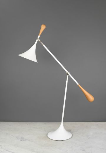 White & Wooden Mid Century Swivel Desk Lamp