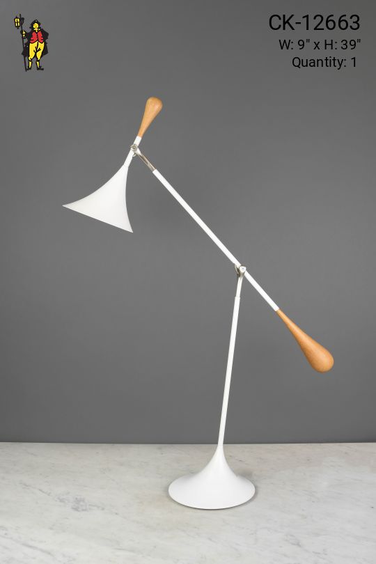 White & Wooden Mid Century Swivel Desk Lamp