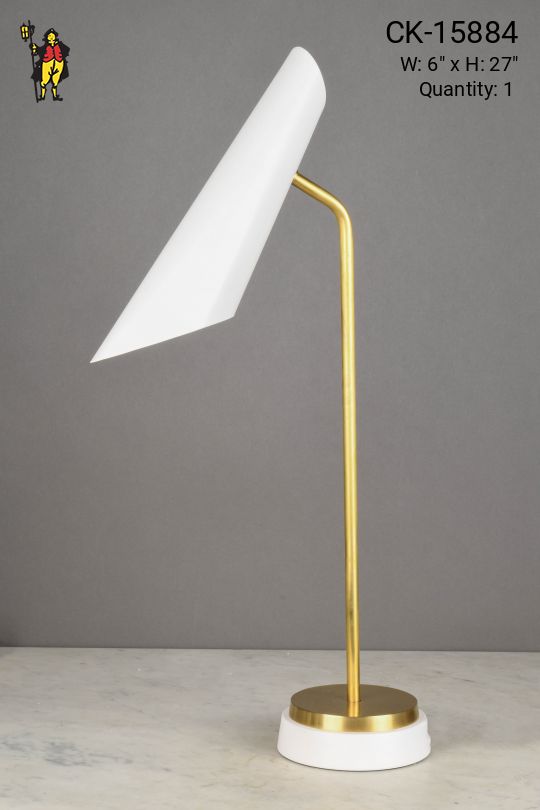 White & Brass Mid Century Modern Desk Lamp