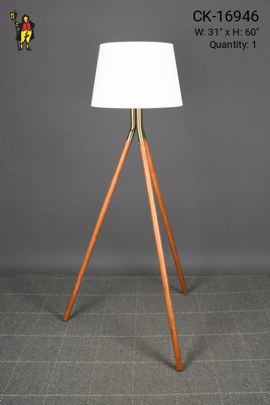 Wood & Brass Modern Tripod Floor Lamp