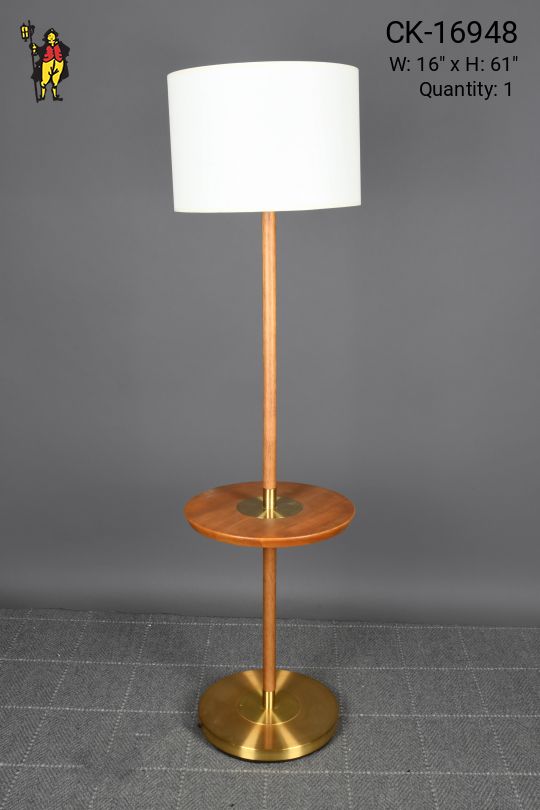 Wooden & Brass Floor Lamp w/Built In Table