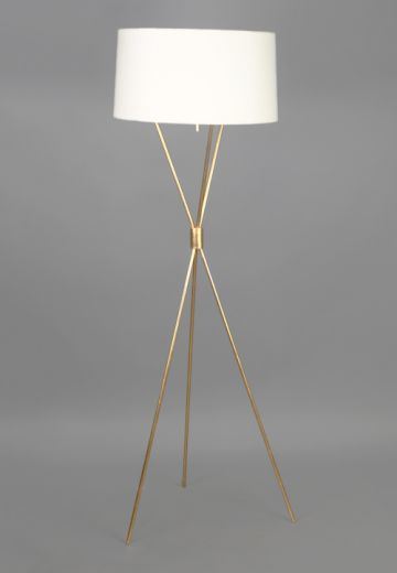Modern Brass Tripod Floorlamp w/White Drum Shade