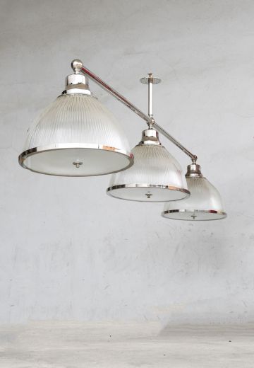 Large Three Light Halophane Hanging Fixture