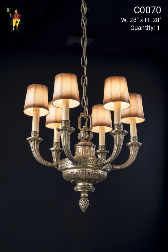 Antique Brass Six Light Chandelier