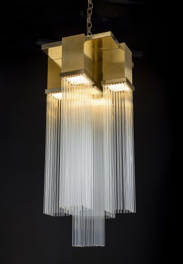 Mid-Century Brass & Glass Rod Chandelier