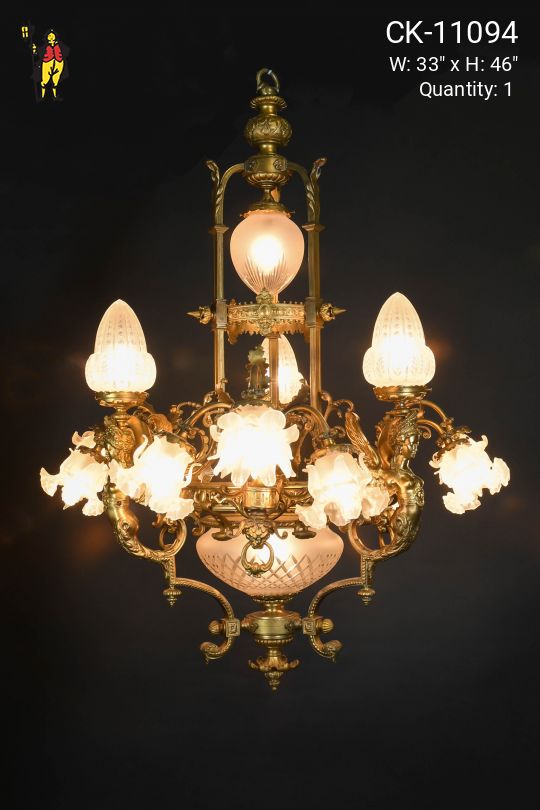 Brass Art Nouveau Chandelier