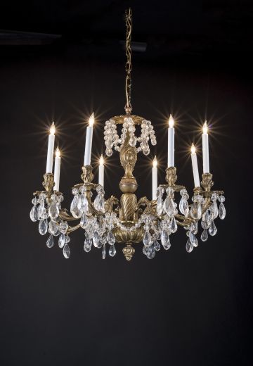 Brass & Crystal Eight Light Chandelier