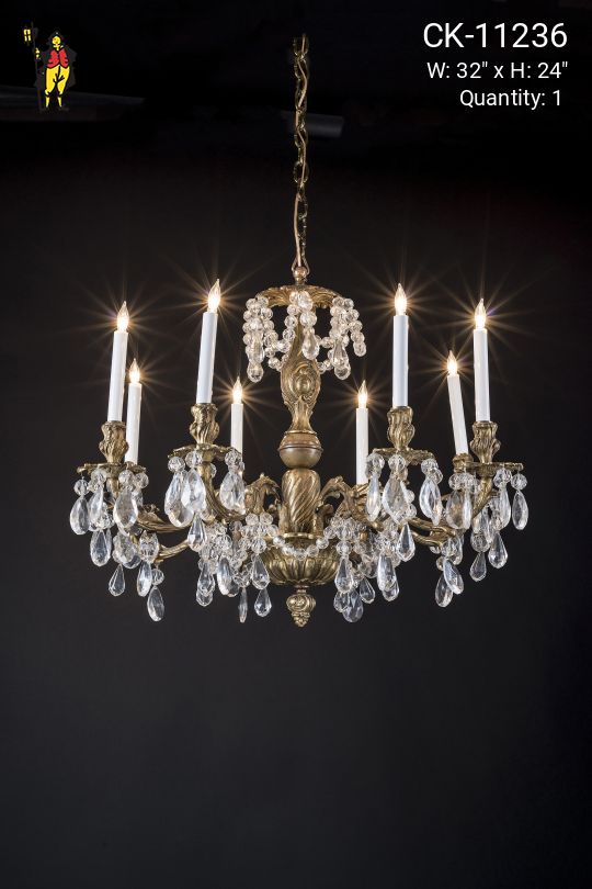 Brass & Crystal Eight Light Chandelier