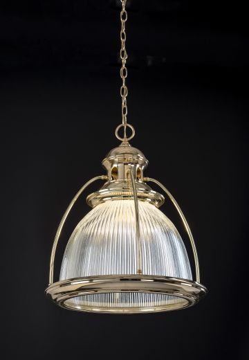Polished Brass Hanging Halophane Pendant