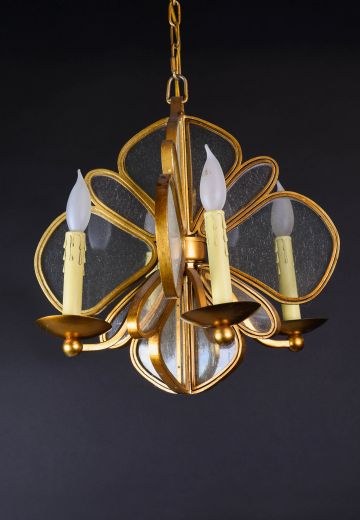 Four Light Brass & Glass Pendant