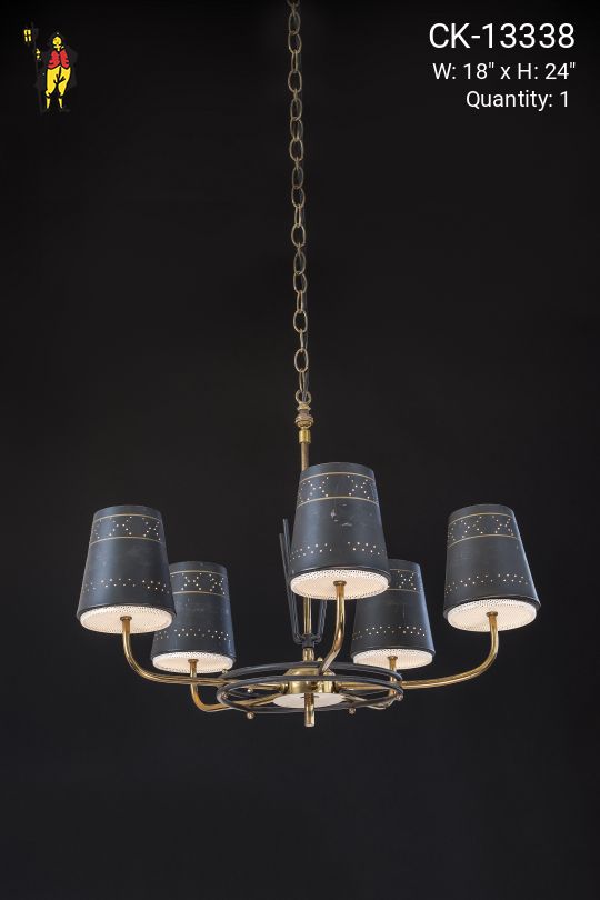 Five Light Brass & Black Chandelier