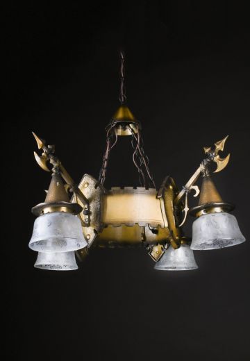 Brass Medieval Four Light Chandelier
