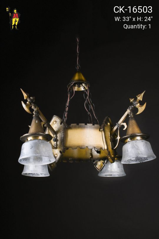 Brass Medieval Four Light Chandelier