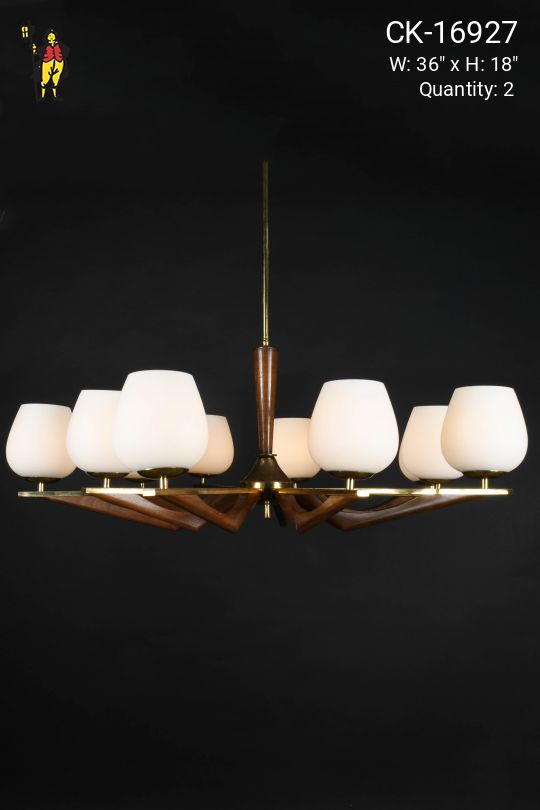 Walnut & Brass Mid Century Chandelier