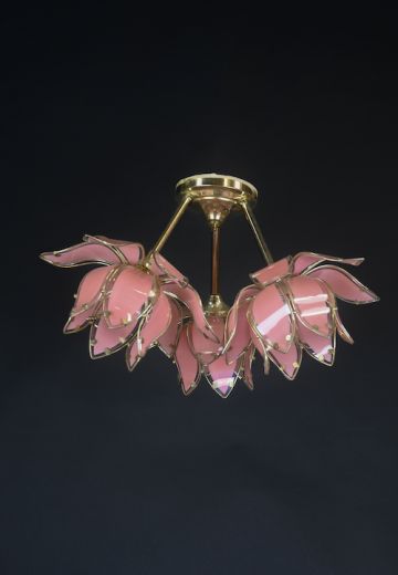 Pink Glass Floral Flush Mount Fixture