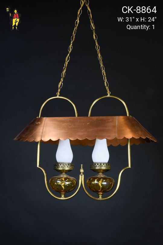 Electrified Oil Hanging Fixture w/Glass Chimneys