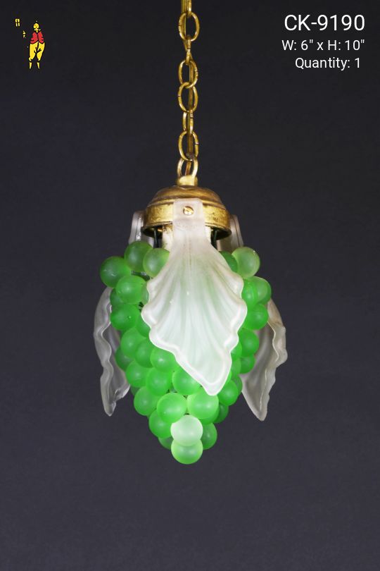 Green & White Glass Grape Cluster Pendant