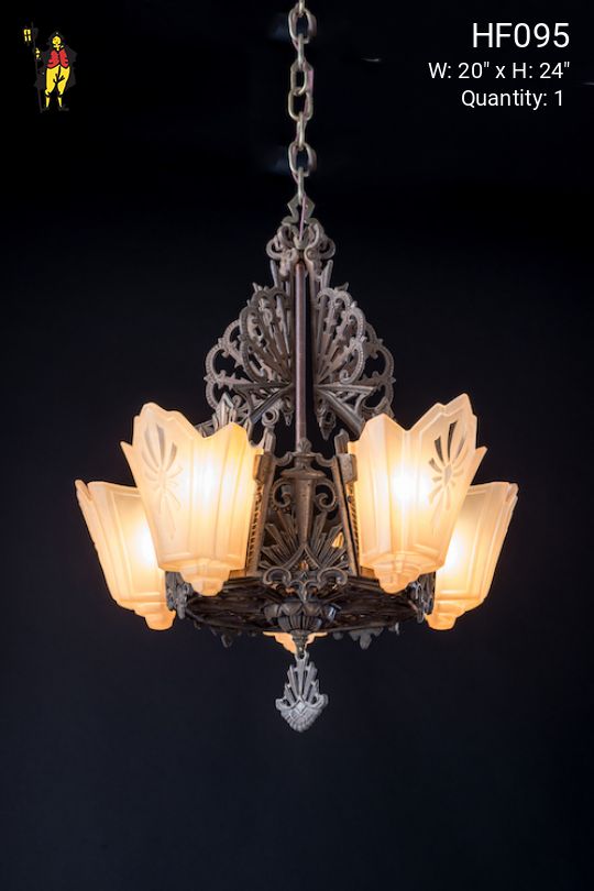 Art Deco Bronze & Glass Chandelier