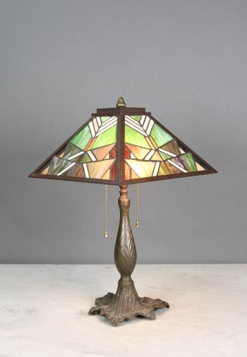 Bronze Mission Style Art Glass Shaded Table Lamp