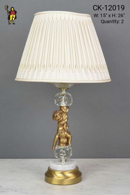 Brass, Crystal, & Marble Figure Table Lamp