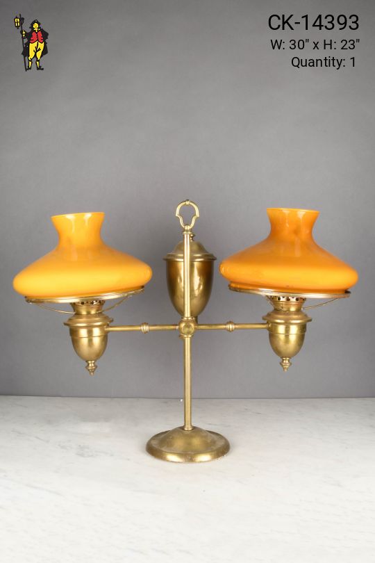Two Light Faux-Oil Electrified Brass Table Lamp