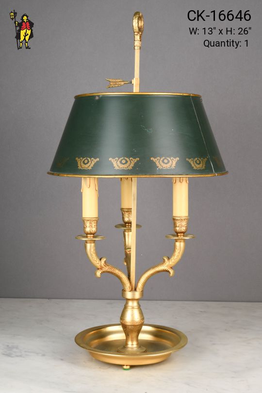 Green Metal Shaded Three Candle Brass Bouliette
