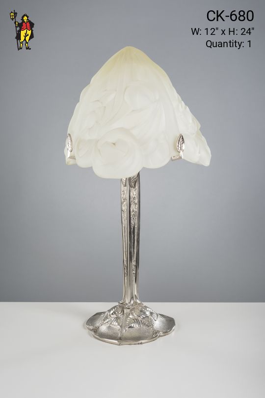 Nickel Table Lamp w/Frosted Molded Glass Shade