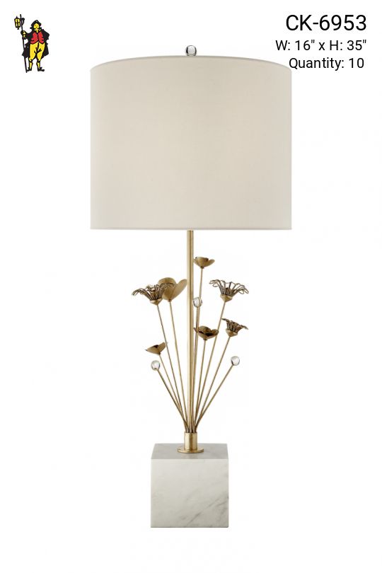 Modern Floral Brass & Marble Table Lamp