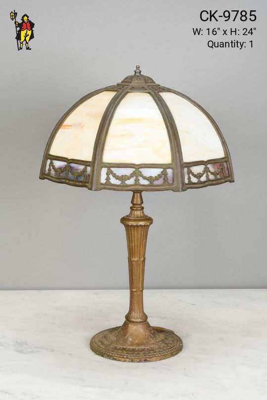Brass Table Lamp w/Art Glass Shade