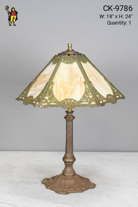 Brass Table Lamp w/Art Glass Shade