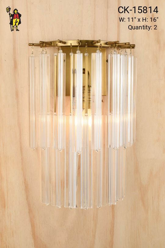 Brass & Crystal Rounded Crystal Drop Wall Sconce