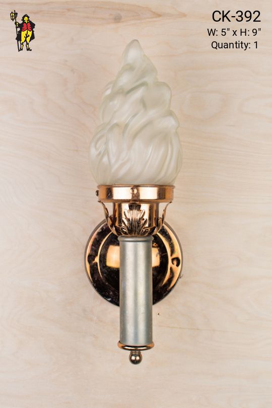 Polished Torch Style Pewter Wall Sconce With Flame Frosted Shade