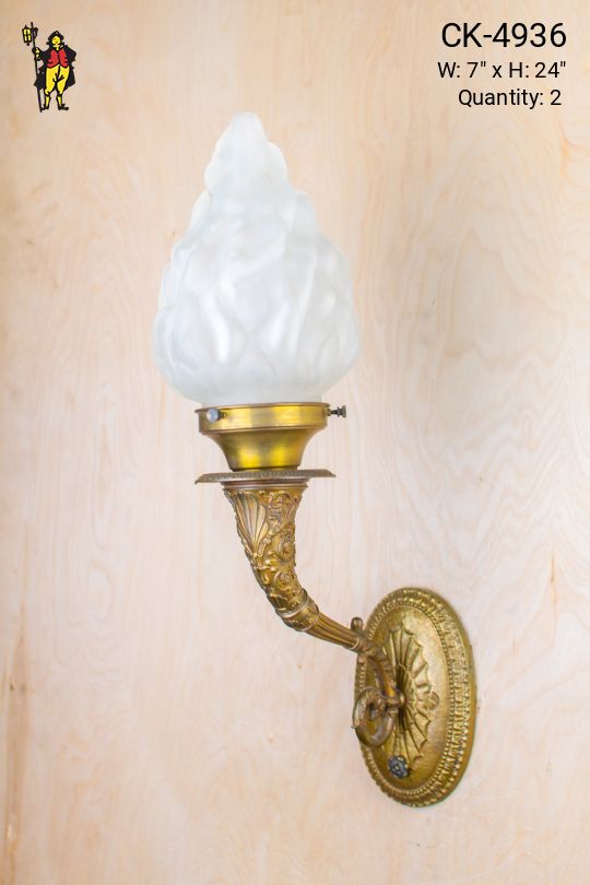 Brass Torch Wall Sconce w/Glass Flame Shade