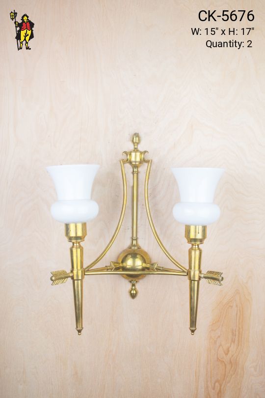 Two Light Arrow Wall Sconce w/Frosted Glass Shade
