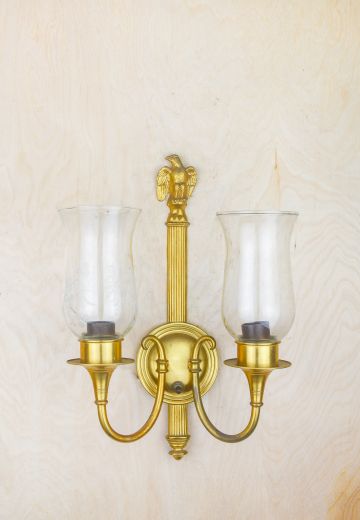 Two Light Wall Sconce w/Etched Glass Hurricane Shades