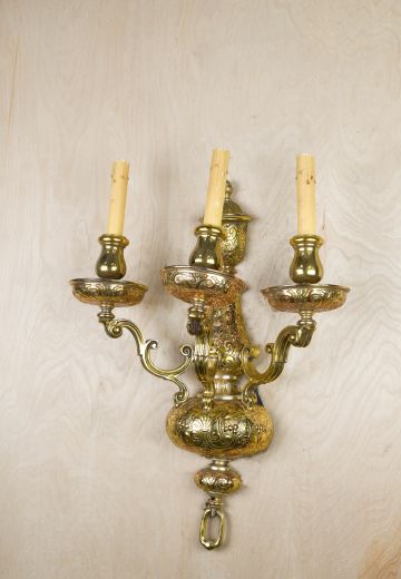 Brass Three Candle Wall Sconce