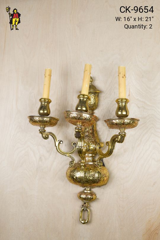 Brass Three Candle Wall Sconce